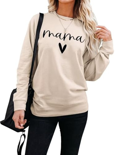 INFITTY Sweatshirts for Women Uk Autumn And Winter Casual Pullover Top Sportswear Round Neck Long Sleeved Tops Apricot M