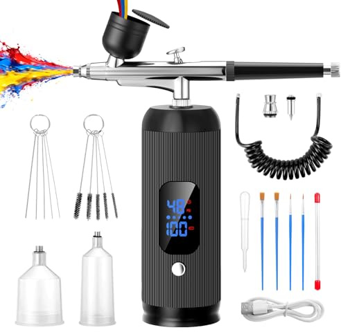 Airbrush Kit with Compressor, 28/38/48 PSI High Pressure Non Clogging with 0.3/0.5mm Nozzles, 6000mAh Extra Long Standby Airbrush for Nails, Painting, Modeling, Cake Decorating, Pastry, Makeup