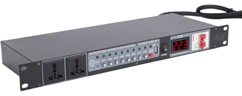 Asixxsix Power Sequencer Conditioner 10 Outlet, Rack Mount Audio Digital Power Supply Controller Regler mit Echtzeitspannung und Verzögerungsschalter für die Heimkino -Bühne (EU-Stecker)