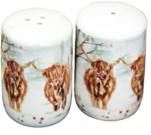 Christmas Highland Cows Salt & Pepper Shakers Ceramic Kitchen Condiment Pots Set