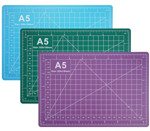 3 Stück Schneidematte A5 Selbstheilend Doppelseitig für Karten, Papier | 15 x 22 cm Cutting Mat Schneidematte, plotter matte, selbstheilende schneidematten (Blau Grün Lila)