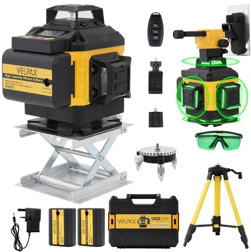 Laser Spirit Level with Tripod,4x360° Self-Leveling Laser Level with 16 Green Lines,LED Display,Remote Control,Pulse Mode,Tool Box,and IP54 Waterproof