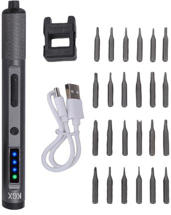 Garsent Elektro-Schraubendreher-Set, 0,3 Nm, 24 Bits, Batterien-Schraubendreher mit LED-Licht, 3 Torsionseinstellungen, Reparaturwerkzeug-Set für Elektronik, Kamera, Laptop, Uhr