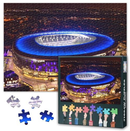1000 Pieces Modern Jigsaw Puzzle Tottenham Hotspurs FC Stadium with Blue Lights Puzzles for Adults Challenging Game Funny Gifts 50x70cm
