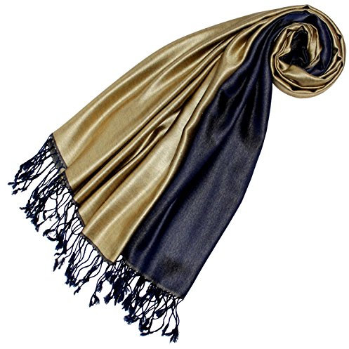 Lorenzo Cana Damen Pashmina - DUNKELBLAU GOLD - Wendeschal 70% Seide 30% Viskose Schaltuch 70 cm x 190 cm zweifarbig Schal Stola wendbar Double Face 78425