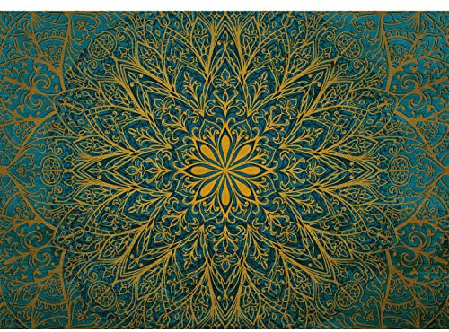 Runa Art Fototapeten 396 x 280 cm Mandala Orientalisch - Vlies Wanddekoration Wohnzimmer Schlafzimmer - Deutsche Manufaktur - Grün Gelb 9093012b