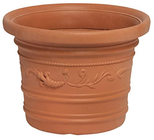 SATURNIA Macetero Resina Redondo, Color Terracota, Resistente, Ideal Exterior, 45 Cm Diametro.