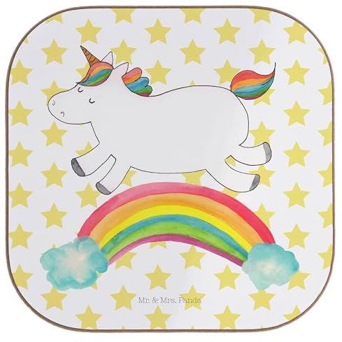 Mr. & Mrs. Panda Untersetzer Gläser Einhorn Regenbogen - Geschenk, Holzuntersetzer, Unicorn, Untersetzer Holz, Glitzer, Einhornpower, Einhörner,