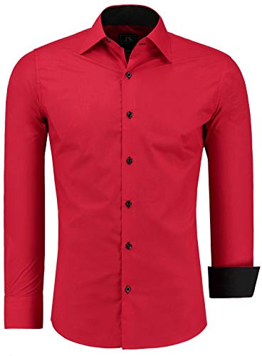 J'S FASHION Herren-Hemd - Slim-Fit - Langarm-Hemd Freizeithemd - Pflegeleicht Bügelleicht - Rot XXL