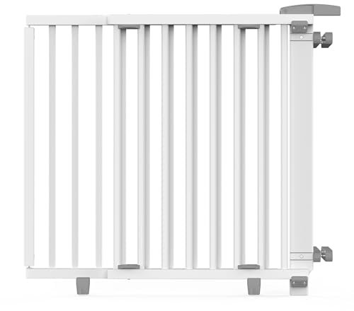 Geuther 2735+ schwenkbares Treppenschutzgitter Passung: 95 cm - 135 cm TÜV/GS zertifiziert zum Klemmen und Bohren hohes Babygitter stufenlos einstellbar Sicherheitsverschluss Weiß