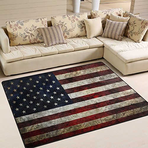 Naanle Teppich mit USA-Flagge im Vintage-Stil, rutschfest, für Wohnzimmer, Esszimmer, Schlafzimmer, Küche, 120 x 160 cm