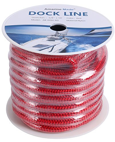 Amarine Made Double Braided Nylon Dock Lines 7700 lbs Breaking Strength (L:50 ft. D:5/8 inch Eyelet:12 inch) Marine Mooring Rope Boat Dock Lines Working Load Limit:1540 lbs