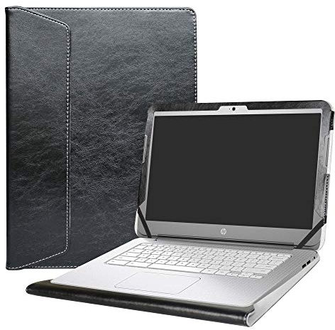 Alapmk Diseñado Especialmente La Funda Protectora de Cuero de PU para 14 HP Chromebook 14 14-akXXX 14-XXXX 14-qXXX & HP Chromebook 14 G1 G2 G3 G4 Series Ordenador portátil,Negro