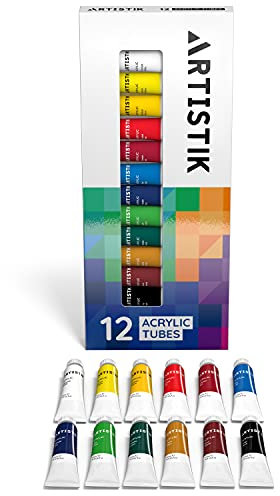 ARTISTIK Acrylic Paint Set - 12 Piece Set of Professional Painting Acrylic Paints with Vivid Pigments and Rich Colours for Any Age and Skill Level (Set of 12 Tubes)