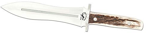 ELECTROPOLIS Cuchillo de remate Salamandra con Mango de asta de Ciervo, Hoja de 21 cm, Total 34 cm, 440 Gramos, con Funda de Cuero, 203061 + pañuelo desenfunda