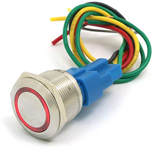 DollaTek 22mm Interruptor momentáneo Botón pulsador Interruptor 12V DC Angel Eye LED Interruptor redondo redondo de acero inoxidable a prueba de agua - Rojo