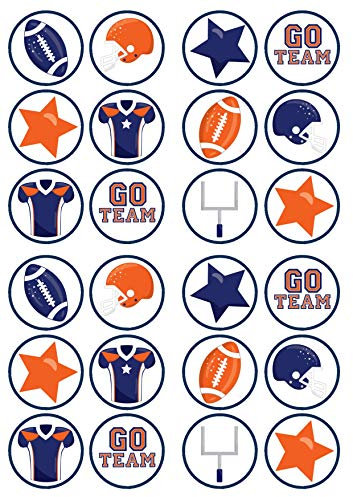 24 American Football NFL Superbowl Blue Orange Theme #4 Edible Cupcake Toppers - Wafer Cake Decorations
