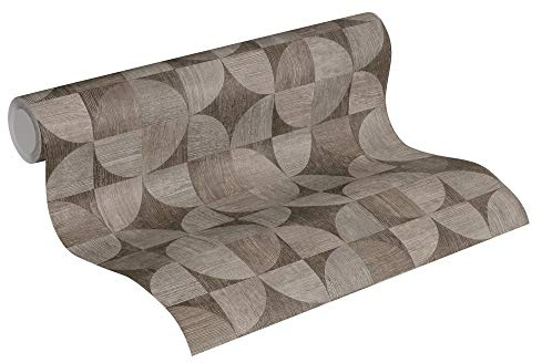 A.S. Création Livingwalls Vliestapete Metropolitan Stories Nils Olsson Copenhagen Tapete in geometrischer Holz Optik 10,05 m x 0,53 m braun grau Made in Germany 369132 36913-2