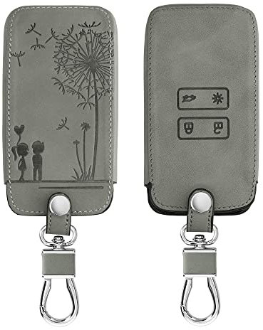kwmobile Autoschlüssel Hülle kompatibel mit Renault 4-Tasten Smartkey Autoschlüssel (nur Keyless Go) - Kunstleder Schutzhülle Schlüsselhülle Cover Pusteblume Love Grau