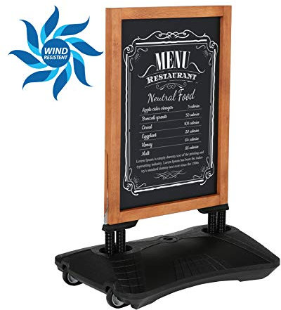 DISPLAY SALES Holz Kundenstopper WindPro mit Kreidetafel 670 x 860 mm, wetterfest, befüllbarer Wassertank, windfest durch robuste Stahlfedern