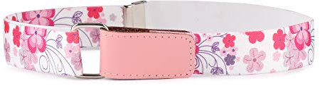 Ladeheid Kinder Gürtel Ohne Schnalle Elastischer Kindergürtel für Jungen und Mädchen 0-15 Jahre 32-90 cm P15 (Weiß/Rosa/Blumen, 5-12 Jahre)