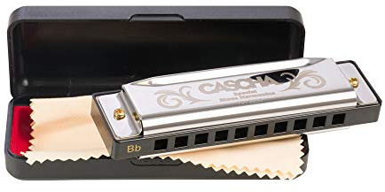CASCHA HH 2230 Mundharmonika in Bb-Dur inklusive Case und Pflegetuch, Special Blues Country Mouth Harmonica, für Anfänger und Kinder, Silber