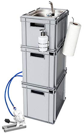 RUNNYWATER Mobiles Handwaschbecken (manueller Betrieb) mit Seifenspender und Tuchhalter