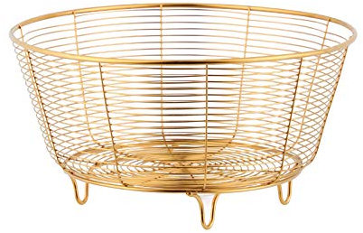 Meisha Round Fruit Bowl, Creative Mesh Fruit Dish Basket Bowl, Round Gold Large Metal Wire Storage Baskets, Modern Style Container for Fruit, Vegetables, Bread, Snacks - 8.46 Diameter