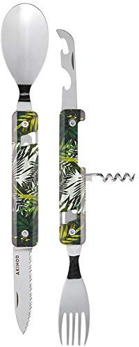 Akinod - Couverts Multifonctions 13H25 Jungle - Couverts Pliants en Acier Inoxydable - Assemblage Aimanté - Couverts Nomades Compacts 6 Fonctions dont Ouvre-Boîte et Tire-Bouchon