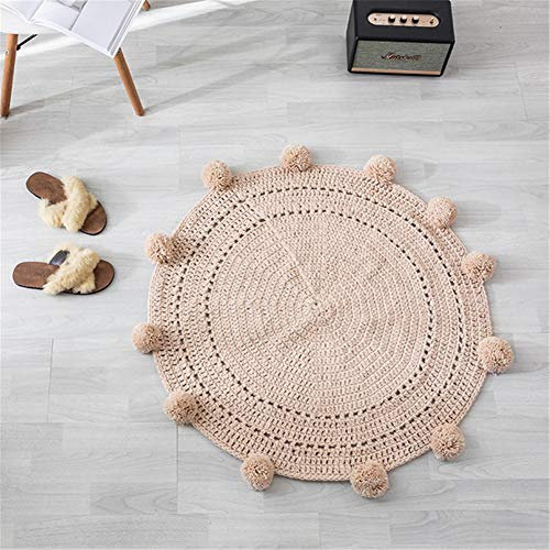 Nicole Knupfer Retro Runde Teppich mit Bommel, Handwebteppich Böhmische Runder Baumwollteppich für Wohnzimmer Schlafzimmerteppich Indoor Outdoor (Beige)