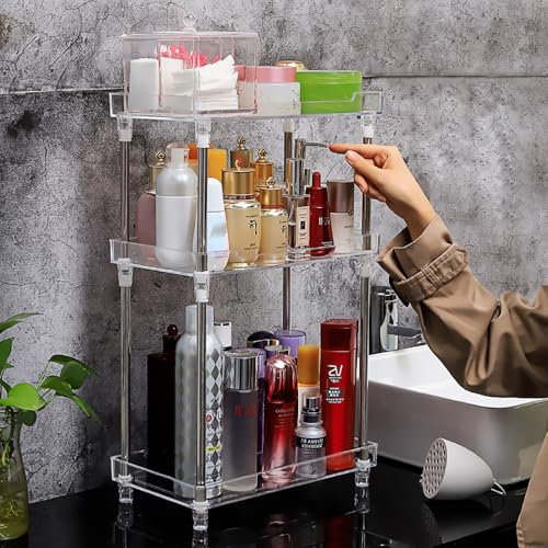 AfooBezos 3 Tier Acrylic Clear Bathroom Organizer Countertop Counter Vanity Tray Corner Shelf for Skincare Comestics