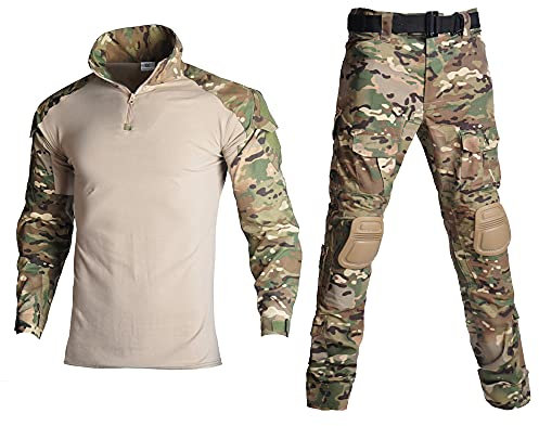 Lilychan Tactical Military Suits für Herren Langarm-Rip-Stop-Uniformen Combat Shirt und Pants Elbow Knee Pads (CP, m)