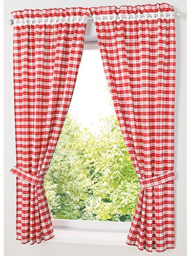 SMITHOOM 2 Pannelli Tende per Finestra a Quadretti a Quadretti Tende in Stile Country per Cucina Soggiorno, Rosso, 80x120cm