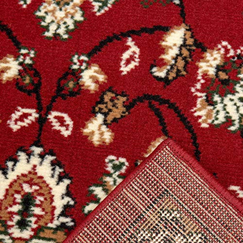 VIMODA Orient Teppich rot beige klassisch dicht gewebt mit Ornament und Blumenmotiven, Maße:1x 60x300 / 2X 60x110