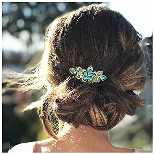 Yheakne Haarspange mit Strass und grünen Kristallen, Hochzeits-Kopfschmuck, glänzender Haarschmuck, Brautschmuck, für Damen und Mädchen (Hellgrün)