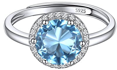 ChicSilver Silber Verstellbarer Fingerring mit Aquamarin Gebursstein Damen Mädchen Verlorbungsring Ehering für Geburtstag Weihnachten Valentinstag