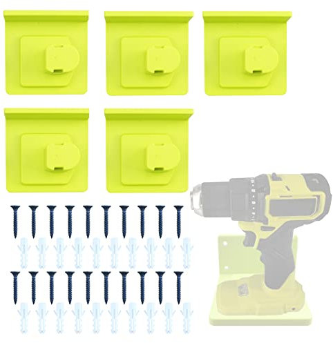 5 Packs Tool Drill Mount Holder, Fit for Ryobi 18V Tool Holder Dock Hanger with 20 Screws, Tools Holder Dock Mount (Green)