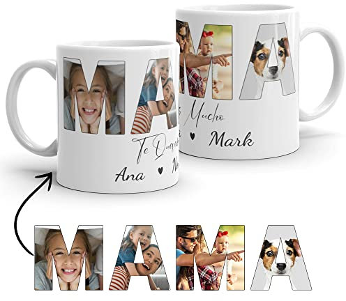 Zumo Digital Taza Personalizada con Foto - Taza con 4 Fotos para Mama - Regalo Día de la Madre - Te Queremos Mucho (Blanco)