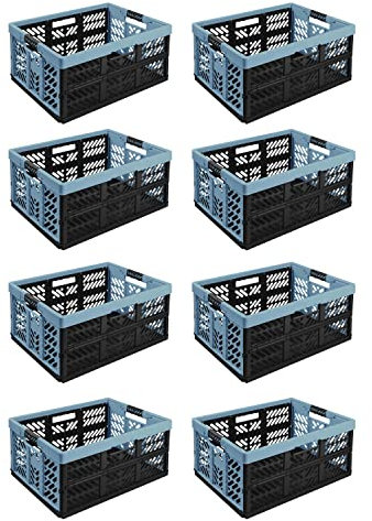 8X Stabile Profi Klappbox 45L - 54 x 37 x 28 cm - Einkaufskiste klappbar mit Soft-Griffe - Transportkiste stapelbar, Blau/Graphit