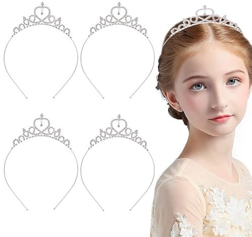 VIKSAUN 4 Stück Princess Tiara Prinzessin Kristall Stirnband, Kinder Kristall Krone, Krone Tiara, Kristall Herz Form Prinzessin Krone Stirnband Tiara kinder, Braut Strass Kopf Schmuck