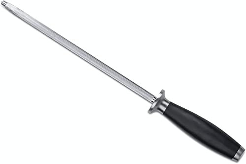 HexClad Varilla de Afilado de 23 cm, Hoja de Acero Inoxidable de Damasco Japonés, Mango de Madera de Pakka
