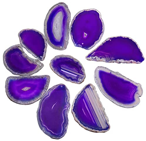 Nupuyai 10 fette di agata forate con parte superiore viola, ciondolo in pietra di geode levigata irregolare per la creazione di gioielli fai da te, set di segnaposto con nome lastra