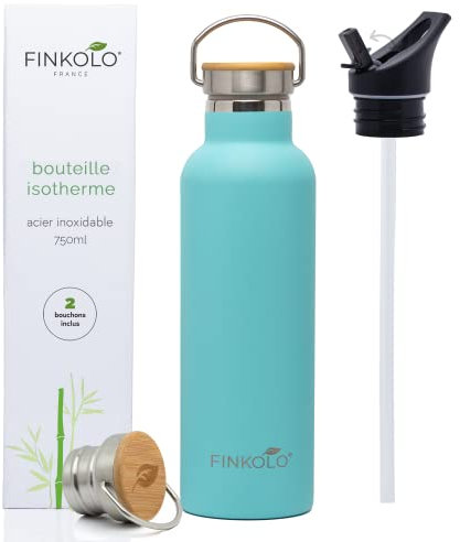 Gourde Isotherme Inox 750ml - Bouteille Isotherme Inox - 2 Bouchons Inclus - Gourde Inox Sport Avec Paille - Réutilisable - Sans BPA - Étanche - Bouteille d'Eau Metal