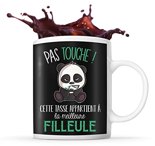 Planetee Tasse noir Pas Touche Panda Filleule | Mug original idéal pour cadeau de noël et anniversaire
