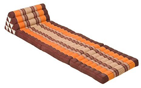Handelsturm Thaikissen mit 3 Auflagen 170x50x8cm – Dreieckskissen, Keilkissen & Rückenkissen faltbar, Kapok Füllung, handgefertigt, Meditationskissen (braun & orange)