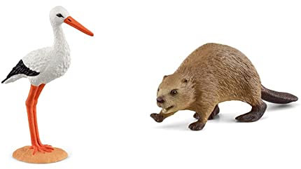 SCHLEICH 13936 Spielfigur -Storch Farm World Mehrfarbig & 14855 Spielfigur -Biber Wild Life Mehrfarbig