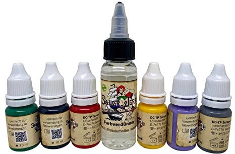 REACH-konforme Sailor Jerry Tattoofarben Set, deutsche Tattoofarbe Tätowierfarbe Farbverdünner Tattoo Ink, Vertrieb durch HAN-SEN GmbH, Made in GERMANY und mit Zertifikat