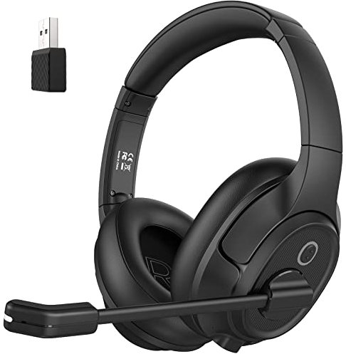 EKSA H6 Bluetooth Headset mit Mikrofon & USB Dongle [Bis zu 55 Stdn & 10 Meter Reichweite] Wireless PC Headset mit AI Noise Cancelling Mic, Over Ear Headset für Business/Büro/Home Office/Teams/Zoom