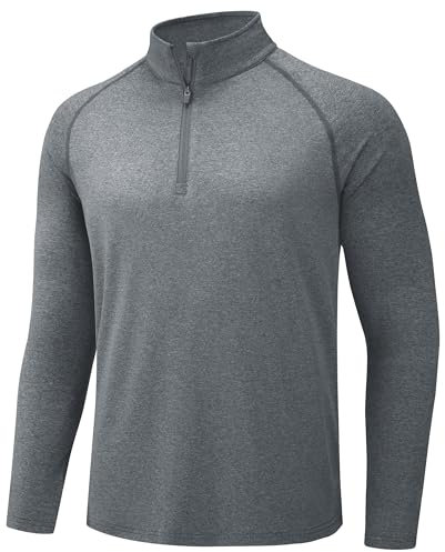 TACVASEN Herren Outdoor Shirts Long Sleeve Quick Dry T-Shirts Oberteil Weiche Tops mit Stehkragen (3XL, Dunkelgrau)