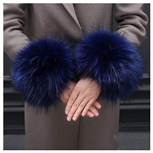 SHTGOI Damen Pelzmanschetten Fell Handgelenk Wärmer Kunstpelz Manschetten Armstulpen Winter Handwärmer Ärmel Plüsch Pulswärmer Fellstulpen Faux Pelz Armstulpen Handschuhe Blau
